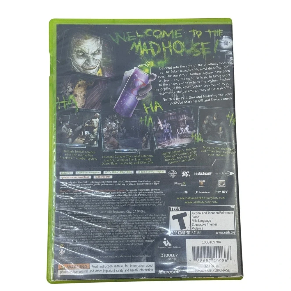 Batman Arkham Asylum Xbox 360 Video Game Eidos Rocksteady NTSC Complete CIB